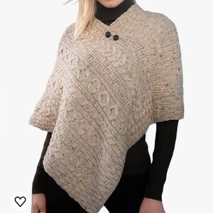Aran Woolen Mills Irish Wool Women's Cable Knit Cape Poncho Made in Ireland